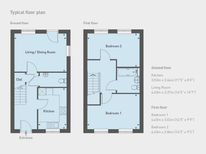 Floor plan 2 bedroom house - artist's  impression subject to change